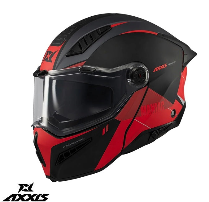 Casca modulabila (flip-up) Axxis GhostFighter SV Maniac B5 negru/rosu mat (ochelari soare integrati) – tip viziera: MT-V-36