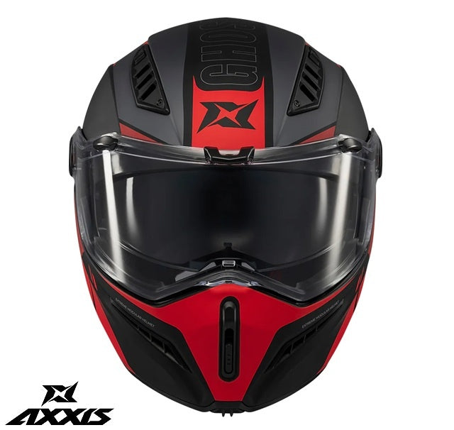 Casca modulabila (flip-up) Axxis GhostFighter SV Maniac B5 negru/rosu mat (ochelari soare integrati) – tip viziera: MT-V-36