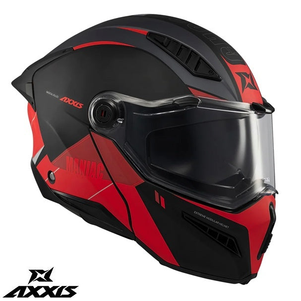 Casca modulabila (flip-up) Axxis GhostFighter SV Maniac B5 negru/rosu mat (ochelari soare integrati) – tip viziera: MT-V-36
