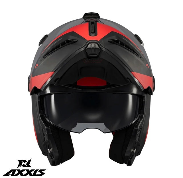 Casca modulabila (flip-up) Axxis GhostFighter SV Maniac B5 negru/rosu mat (ochelari soare integrati) – tip viziera: MT-V-36