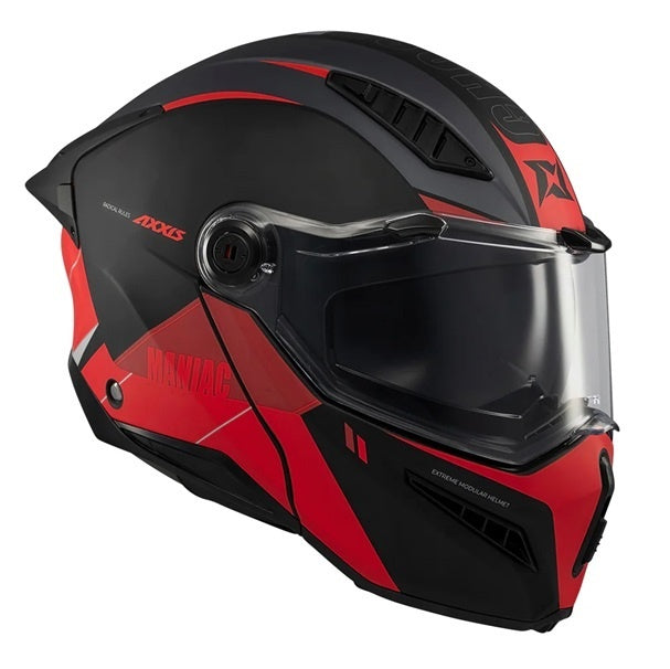 Casca modulabila (flip-up) Axxis GhostFighter SV Maniac B5 negru/rosu mat (ochelari soare integrati) – tip viziera: MT-V-36