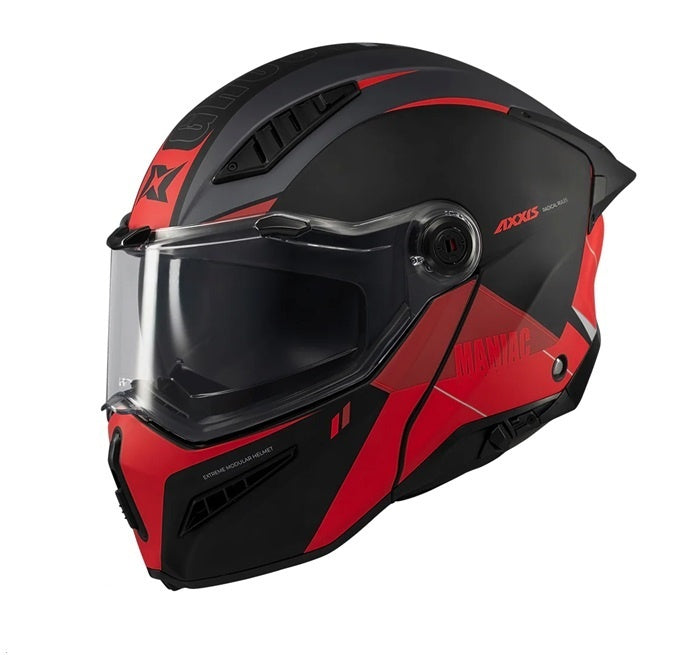 Casca modulabila (flip-up) Axxis GhostFighter SV Maniac B5 negru/rosu mat (ochelari soare integrati) – tip viziera: MT-V-36
