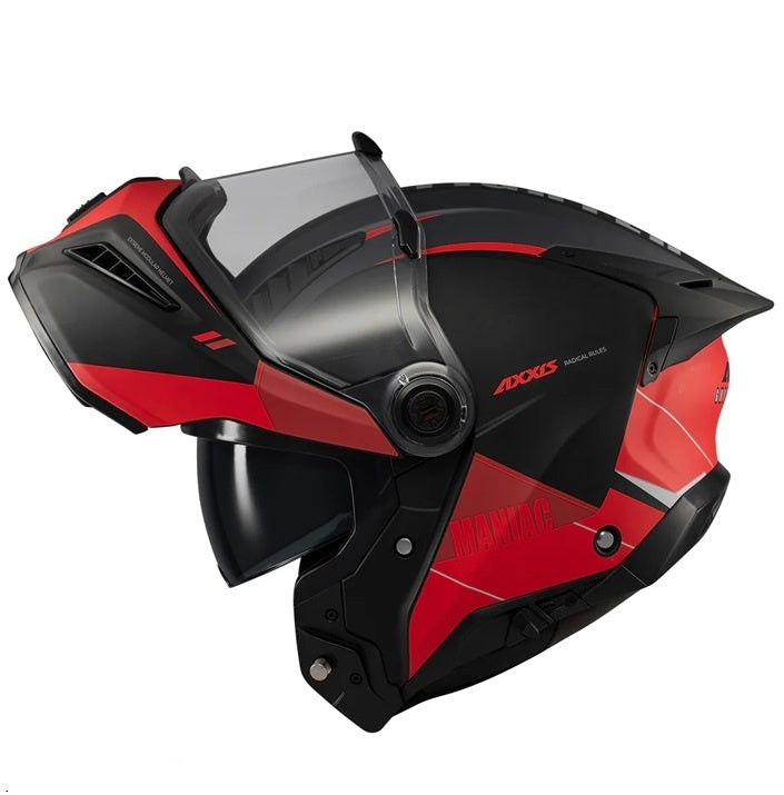 Casca modulabila (flip-up) Axxis GhostFighter SV Maniac B5 negru/rosu mat (ochelari soare integrati) – tip viziera: MT-V-36