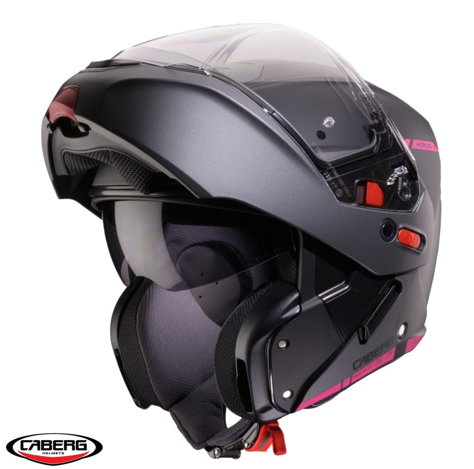 Casca modulabila (flip-up) Caberg Horus X Ray L9 negru/gri/fuchsia (roz) mat Pinlock ready - lentila Pinlock inclusa