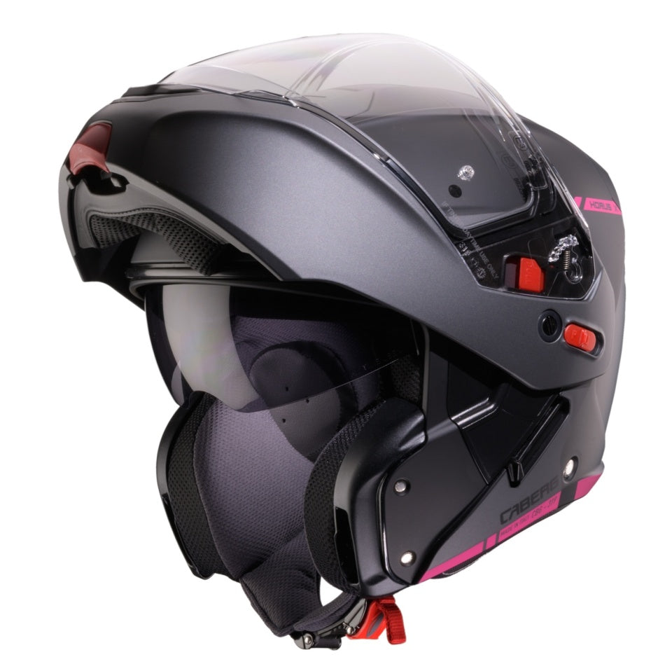 Casca modulabila (flip-up) Caberg Horus X Ray L9 negru/gri/fuchsia (roz) mat Pinlock ready - lentila Pinlock inclusa