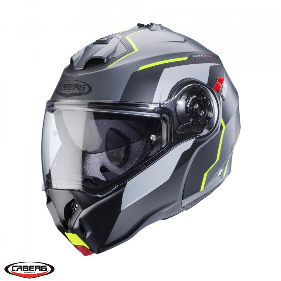 Casca modulabila (flip-up) Caberg model Duke Evo Move L1 SV gun metal (titanium)/negru/galben fluor mat Pinlock ready - lentila Pinlock inclusa