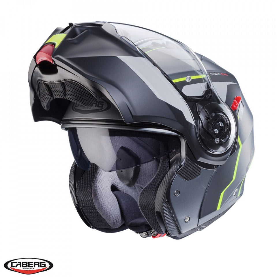 Casca modulabila (flip-up) Caberg model Duke Evo Move L1 SV gun metal (titanium)/negru/galben fluor mat Pinlock ready - lentila Pinlock inclusa