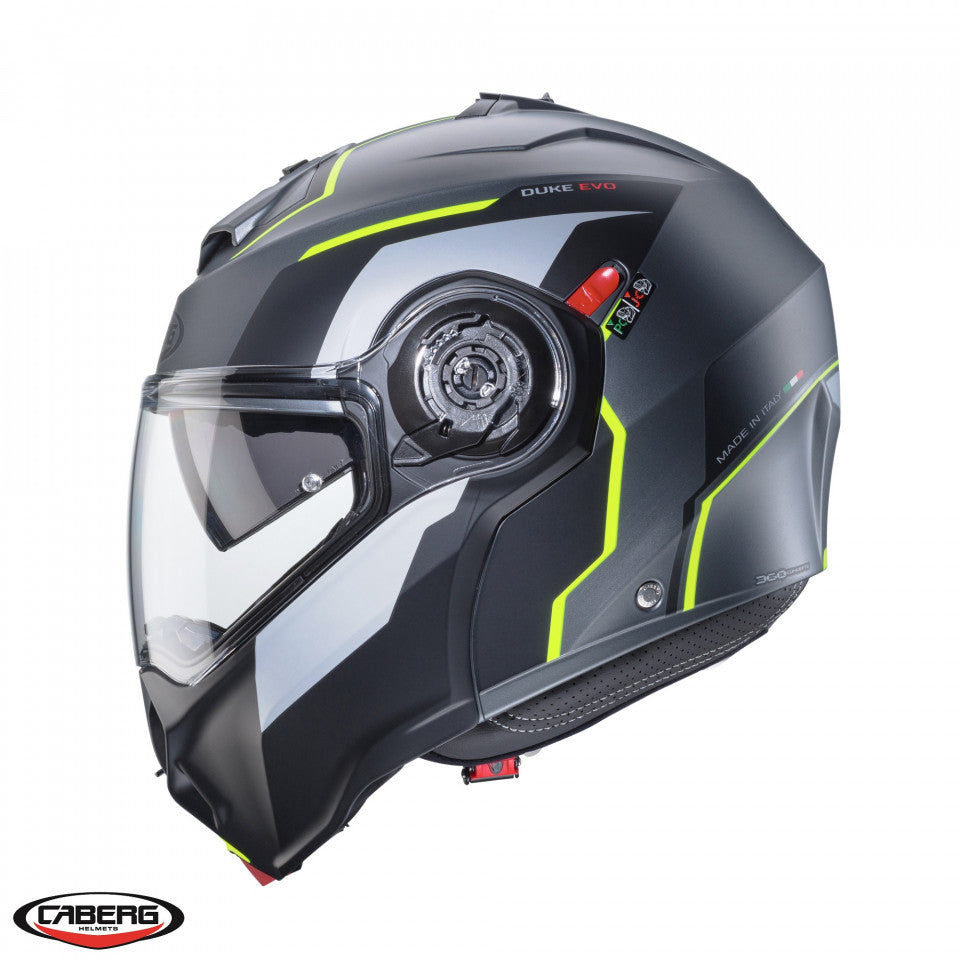 Casca modulabila (flip-up) Caberg model Duke Evo Move L1 SV gun metal (titanium)/negru/galben fluor mat Pinlock ready - lentila Pinlock inclusa