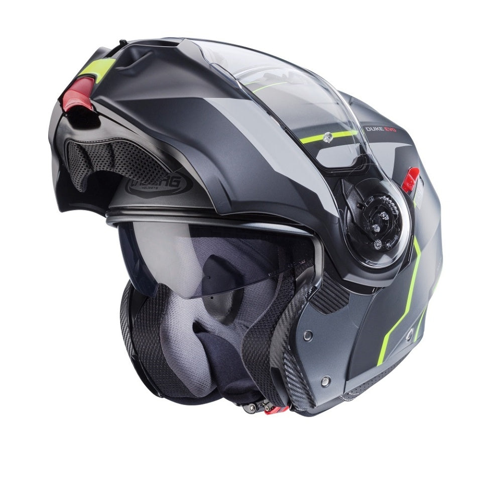 Casca modulabila (flip-up) Caberg model Duke Evo Move L1 SV gun metal (titanium)/negru/galben fluor mat Pinlock ready - lentila Pinlock inclusa