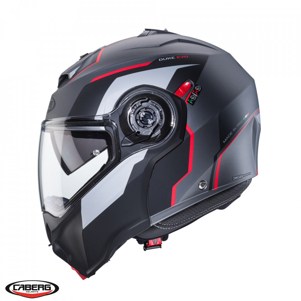 Casca modulabila (flip-up) Caberg model Duke Evo Move L2 SV gun metal (titanium)/negru/rosu mat Pinlock ready - lentila Pinlock inclusa