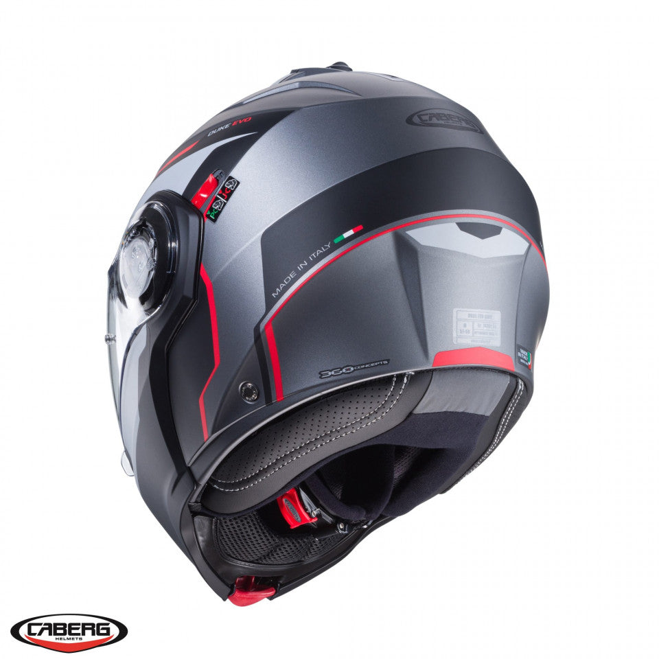 Casca modulabila (flip-up) Caberg model Duke Evo Move L2 SV gun metal (titanium)/negru/rosu mat Pinlock ready - lentila Pinlock inclusa