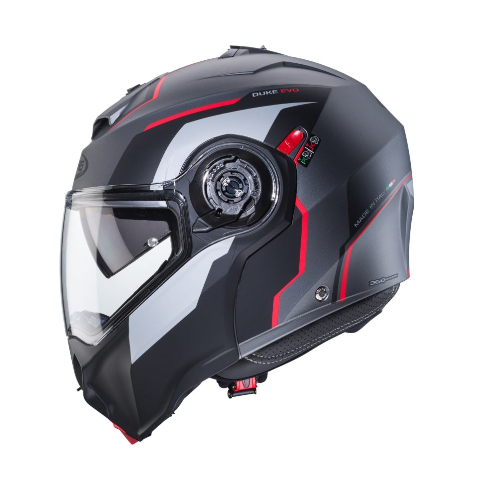 Casca modulabila (flip-up) Caberg model Duke Evo Move L2 SV gun metal (titanium)/negru/rosu mat Pinlock ready - lentila Pinlock inclusa