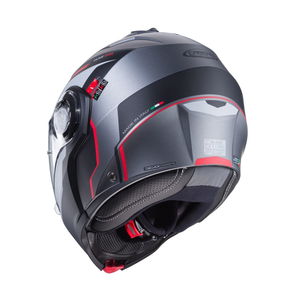 Casca modulabila (flip-up) Caberg model Duke Evo Move L2 SV gun metal (titanium)/negru/rosu mat Pinlock ready - lentila Pinlock inclusa