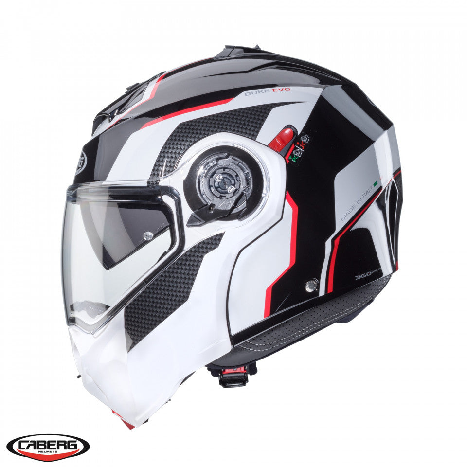 Casca modulabila (flip-up) Caberg model Duke Evo Move M3 SV negru/alb/rosu lucios Pinlock ready – lentila Pinlock inclusa
