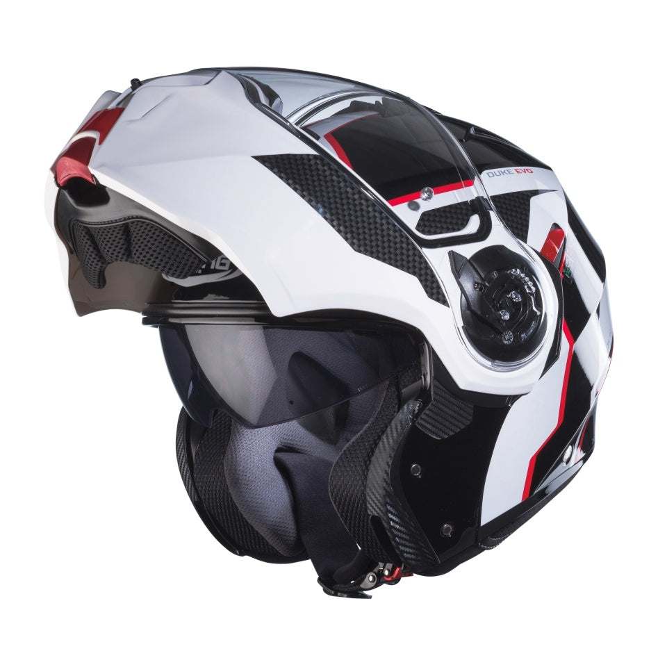 Casca modulabila (flip-up) Caberg model Duke Evo Move M3 SV negru/alb/rosu lucios Pinlock ready – lentila Pinlock inclusa