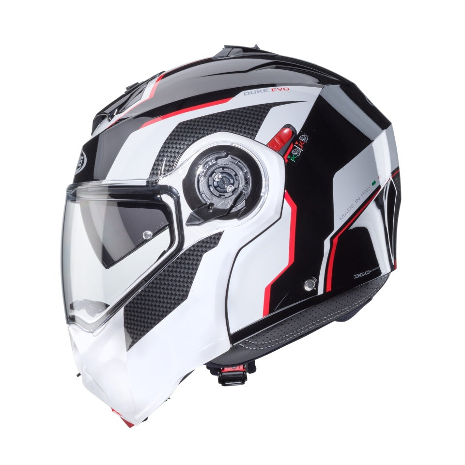 Casca modulabila (flip-up) Caberg model Duke Evo Move M3 SV negru/alb/rosu lucios Pinlock ready – lentila Pinlock inclusa