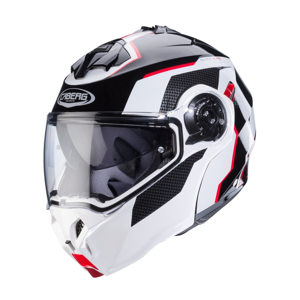 Casca modulabila (flip-up) Caberg model Duke Evo Move M3 SV negru/alb/rosu lucios Pinlock ready – lentila Pinlock inclusa