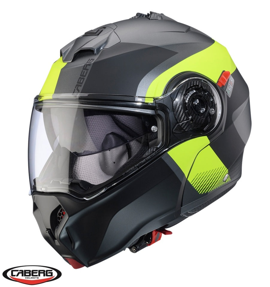 Casca modulabila (flip-up) Caberg model Duke Evo SV Indy L1 gun metal (titanium)/galben fluor/negru mat Pinlock ready - lentila Pinlock inclusa