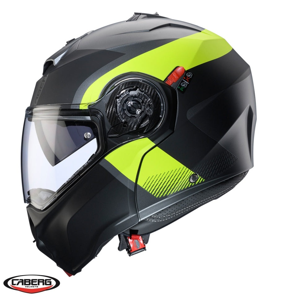 Casca modulabila (flip-up) Caberg model Duke Evo SV Indy L1 gun metal (titanium)/galben fluor/negru mat Pinlock ready - lentila Pinlock inclusa