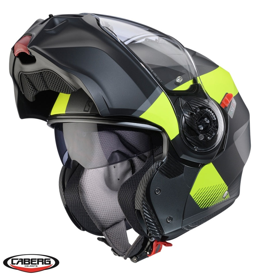Casca modulabila (flip-up) Caberg model Duke Evo SV Indy L1 gun metal (titanium)/galben fluor/negru mat Pinlock ready - lentila Pinlock inclusa