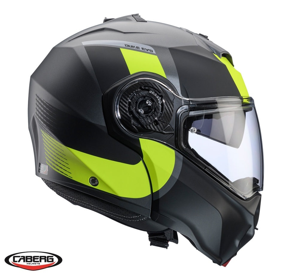 Casca modulabila (flip-up) Caberg model Duke Evo SV Indy L1 gun metal (titanium)/galben fluor/negru mat Pinlock ready - lentila Pinlock inclusa