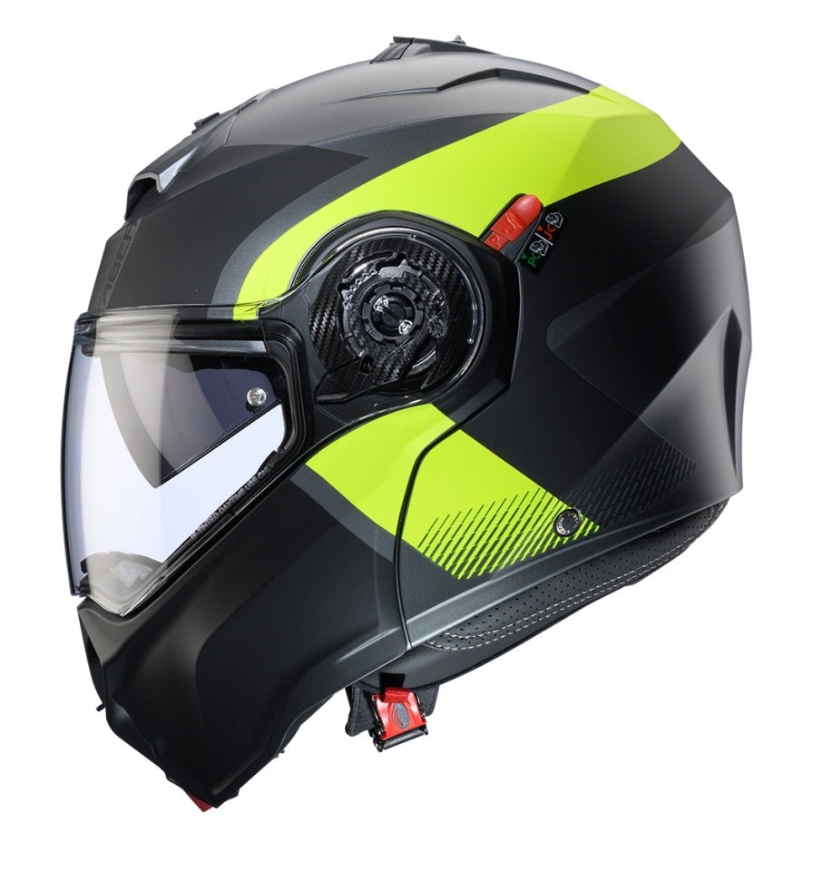 Casca modulabila (flip-up) Caberg model Duke Evo SV Indy L1 gun metal (titanium)/galben fluor/negru mat Pinlock ready - lentila Pinlock inclusa