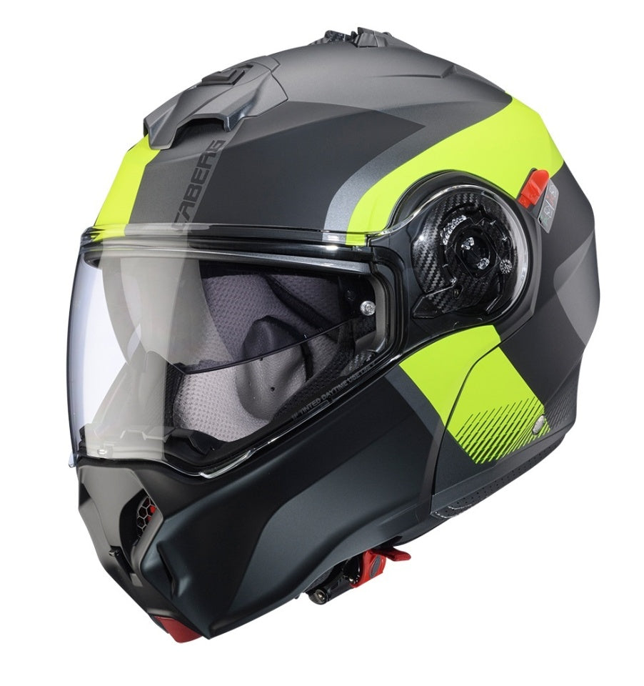 Casca modulabila (flip-up) Caberg model Duke Evo SV Indy L1 gun metal (titanium)/galben fluor/negru mat Pinlock ready - lentila Pinlock inclusa