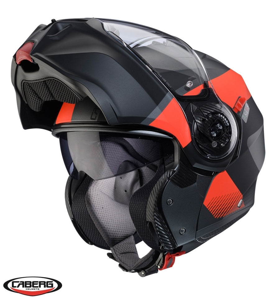 Casca modulabila (flip-up) Caberg model Duke Evo SV Indy L2 gun metal (titanium)/rosu fluor/negru mat Pinlock ready - lentila Pinlock inclusa
