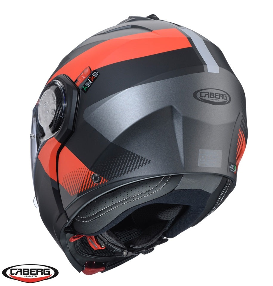 Casca modulabila (flip-up) Caberg model Duke Evo SV Indy L2 gun metal (titanium)/rosu fluor/negru mat Pinlock ready - lentila Pinlock inclusa