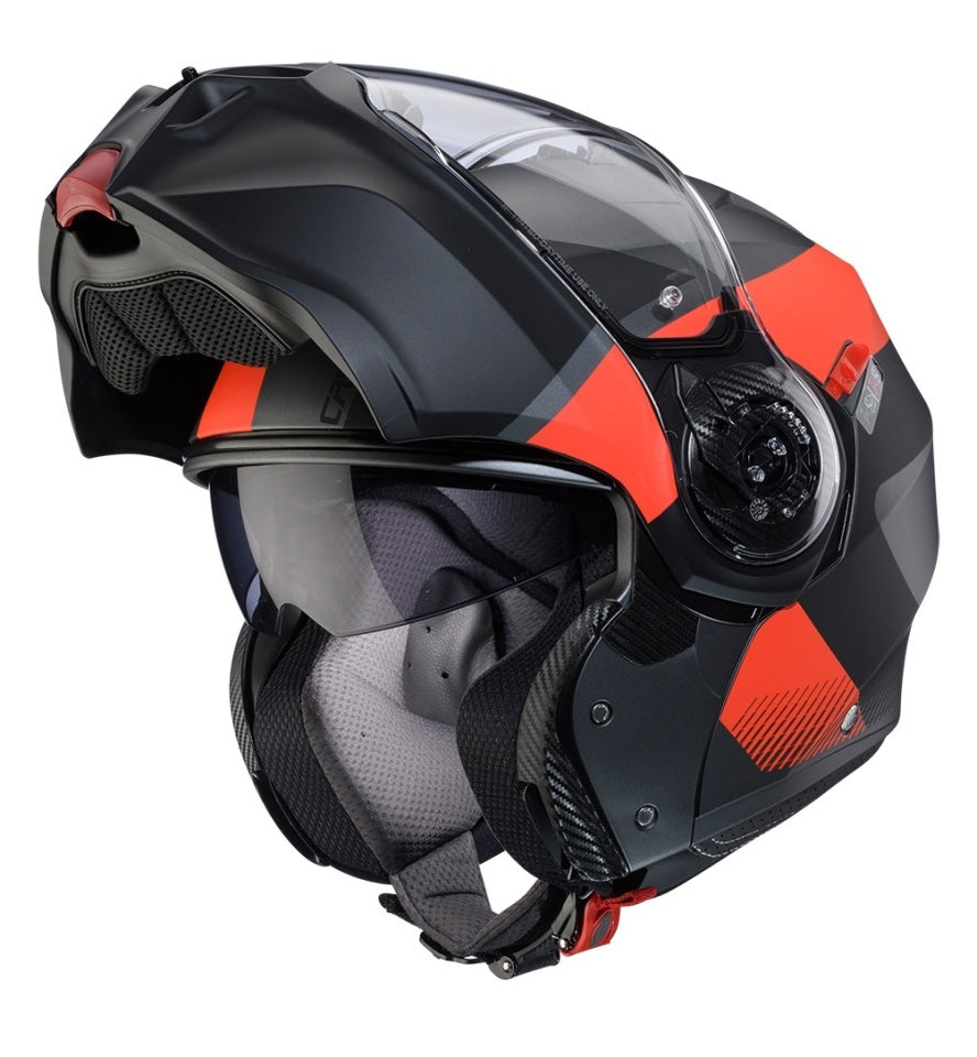 Casca modulabila (flip-up) Caberg model Duke Evo SV Indy L2 gun metal (titanium)/rosu fluor/negru mat Pinlock ready - lentila Pinlock inclusa