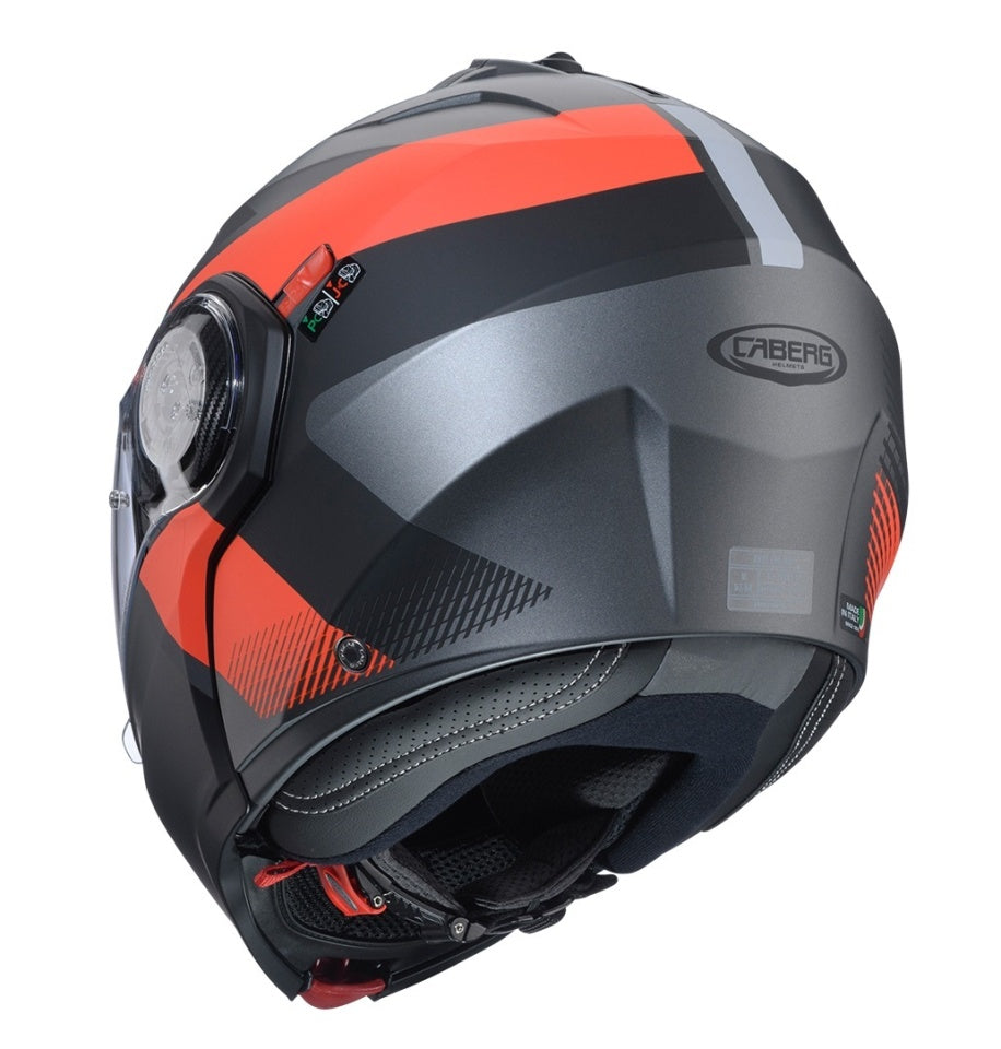 Casca modulabila (flip-up) Caberg model Duke Evo SV Indy L2 gun metal (titanium)/rosu fluor/negru mat Pinlock ready - lentila Pinlock inclusa