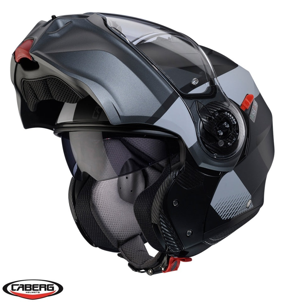Casca modulabila (flip-up) Caberg model Duke Evo SV Indy P7 SV negru/gun metal (titanium)/gri mat Pinlock ready - lentila Pinlock inclusa