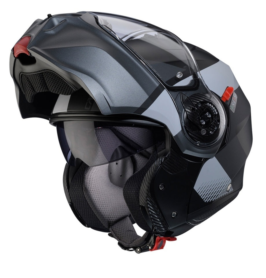Casca modulabila (flip-up) Caberg model Duke Evo SV Indy P7 SV negru/gun metal (titanium)/gri mat Pinlock ready - lentila Pinlock inclusa
