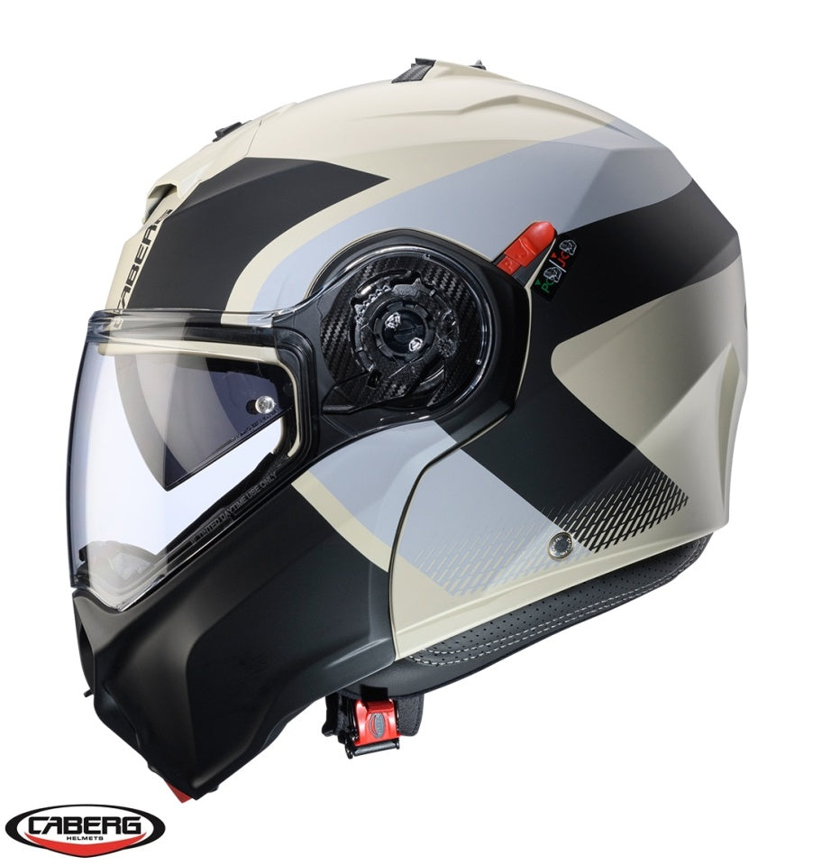 Casca modulabila (flip-up) Caberg model Duke Evo SV Indy P8 sand (nisipiu)/negru/gri mat Pinlock ready - lentila Pinlock inclusa