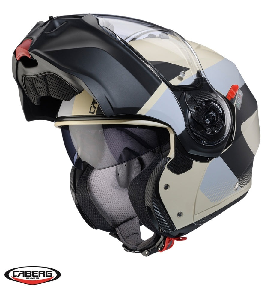 Casca modulabila (flip-up) Caberg model Duke Evo SV Indy P8 sand (nisipiu)/negru/gri mat Pinlock ready - lentila Pinlock inclusa