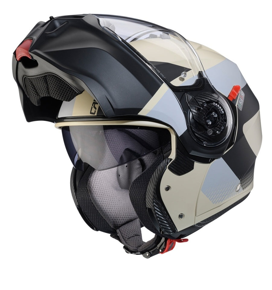Casca modulabila (flip-up) Caberg model Duke Evo SV Indy P8 sand (nisipiu)/negru/gri mat Pinlock ready - lentila Pinlock inclusa