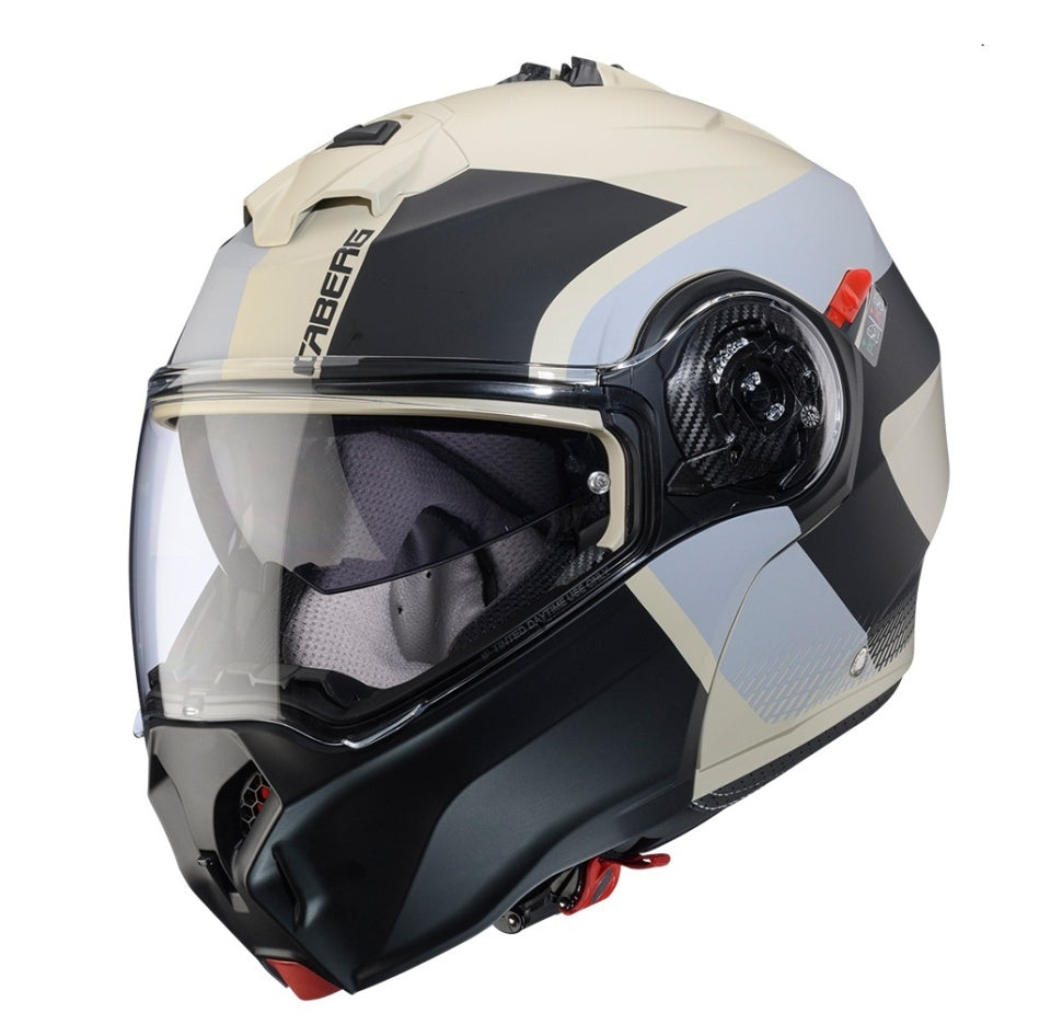 Casca modulabila (flip-up) Caberg model Duke Evo SV Indy P8 sand (nisipiu)/negru/gri mat Pinlock ready - lentila Pinlock inclusa