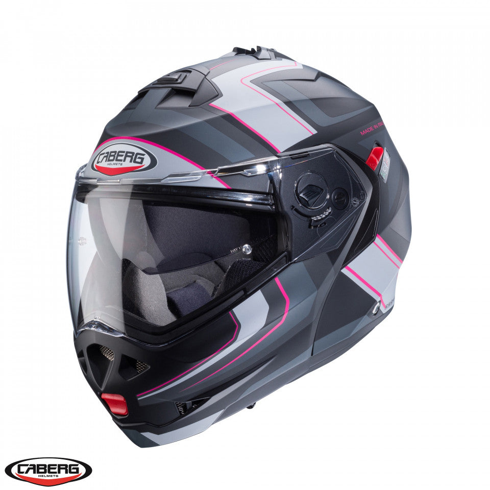 Casca modulabila (flip-up) Caberg model Duke X SV Tour G5 negru/fuchsia (roz)/antracit mat Pinlock ready - lentila Pinlock inclusa