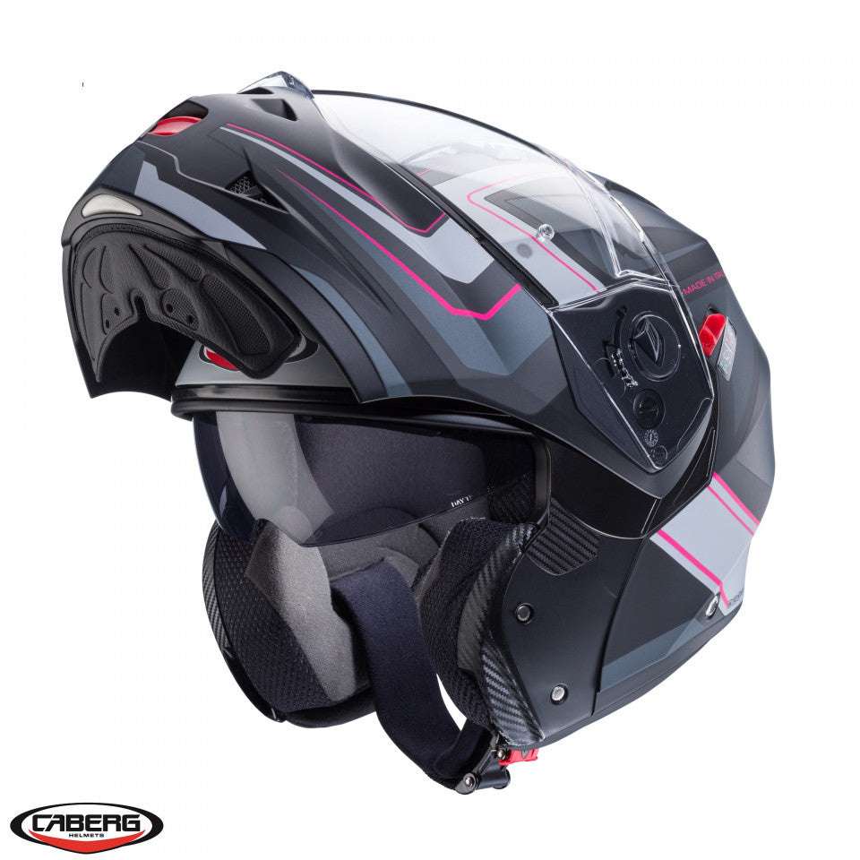 Casca modulabila (flip-up) Caberg model Duke X SV Tour G5 negru/fuchsia (roz)/antracit mat Pinlock ready - lentila Pinlock inclusa