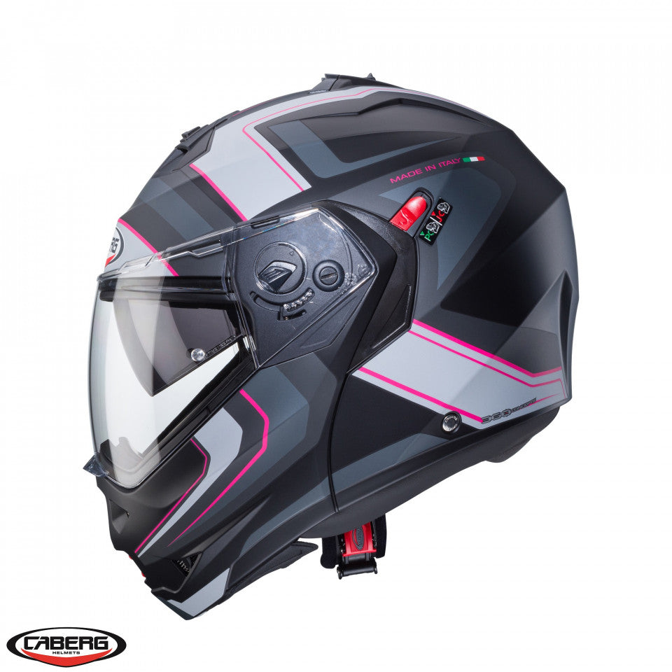 Casca modulabila (flip-up) Caberg model Duke X SV Tour G5 negru/fuchsia (roz)/antracit mat Pinlock ready - lentila Pinlock inclusa