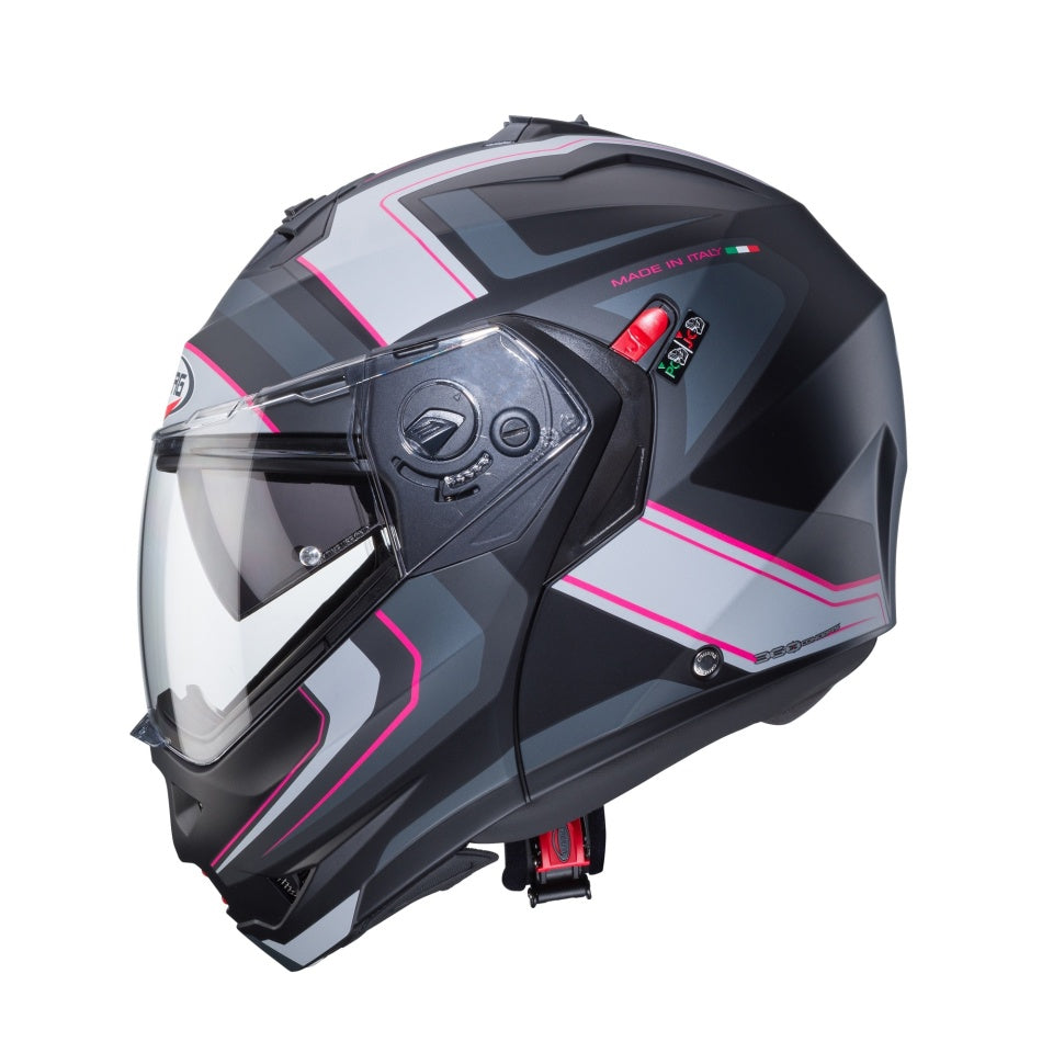 Casca modulabila (flip-up) Caberg model Duke X SV Tour G5 negru/fuchsia (roz)/antracit mat Pinlock ready - lentila Pinlock inclusa