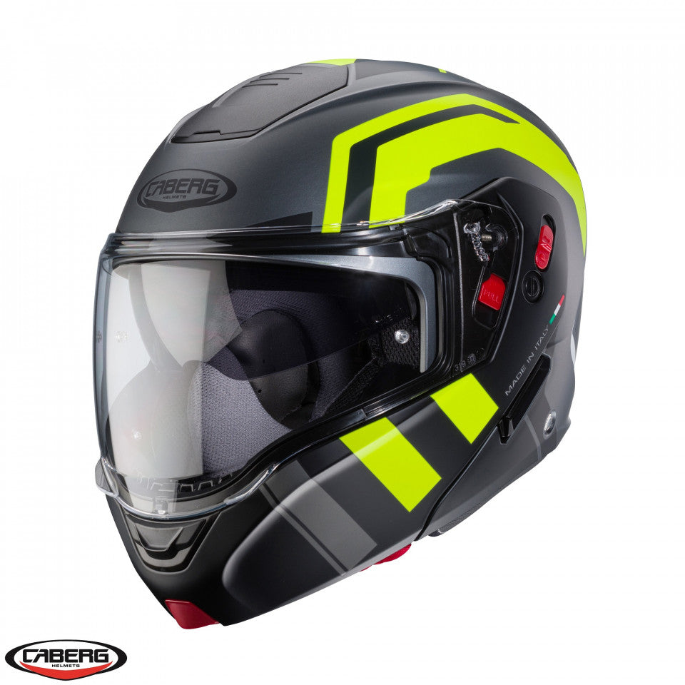 Casca modulabila (flip-up) Caberg model Horus X Road L1 gun metal (titanium)/negru/galben fluor mat Pinlock ready - lentila Pinlock inclusa