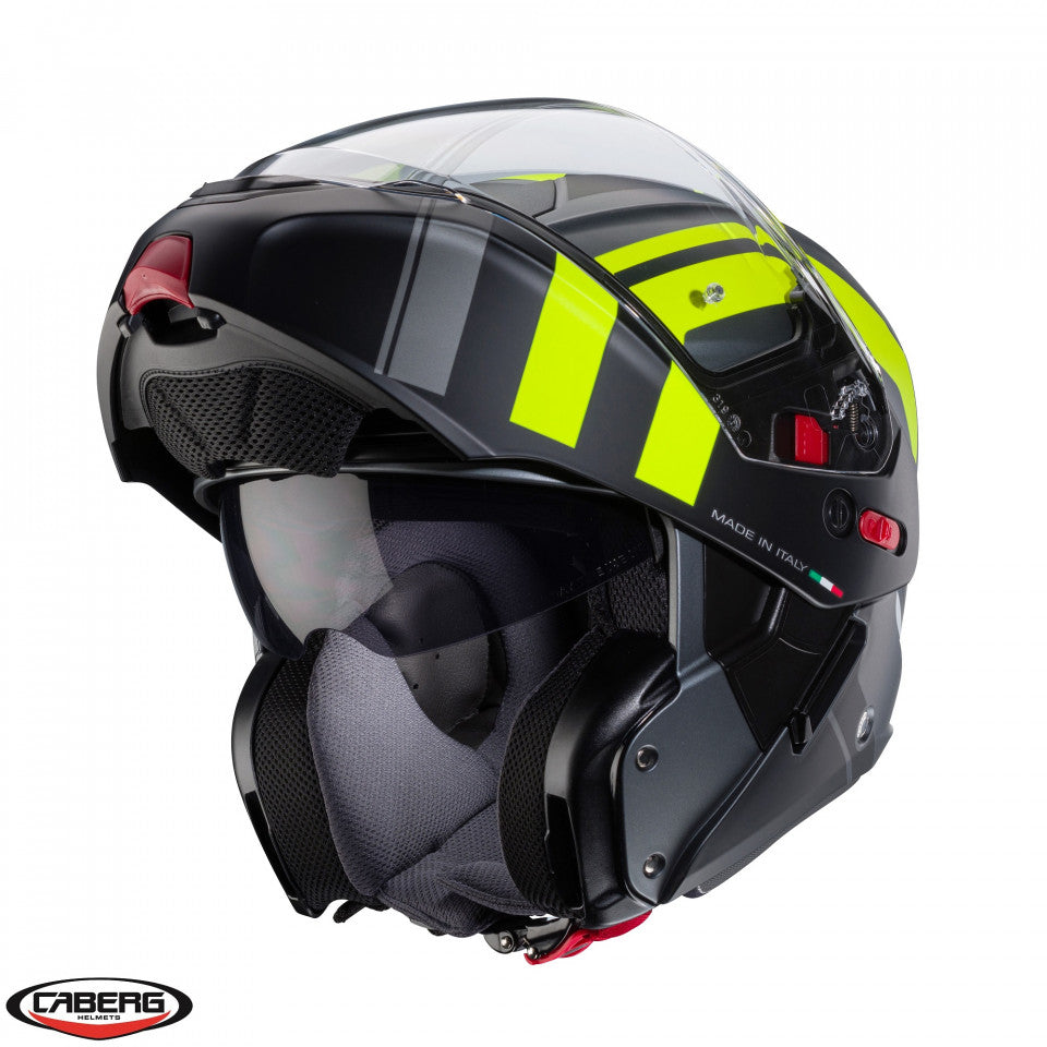 Casca modulabila (flip-up) Caberg model Horus X Road L1 gun metal (titanium)/negru/galben fluor mat Pinlock ready - lentila Pinlock inclusa
