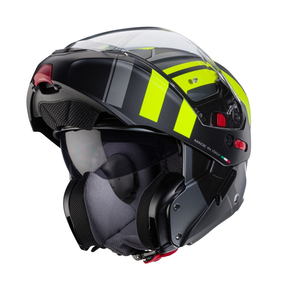 Casca modulabila (flip-up) Caberg model Horus X Road L1 gun metal (titanium)/negru/galben fluor mat Pinlock ready - lentila Pinlock inclusa