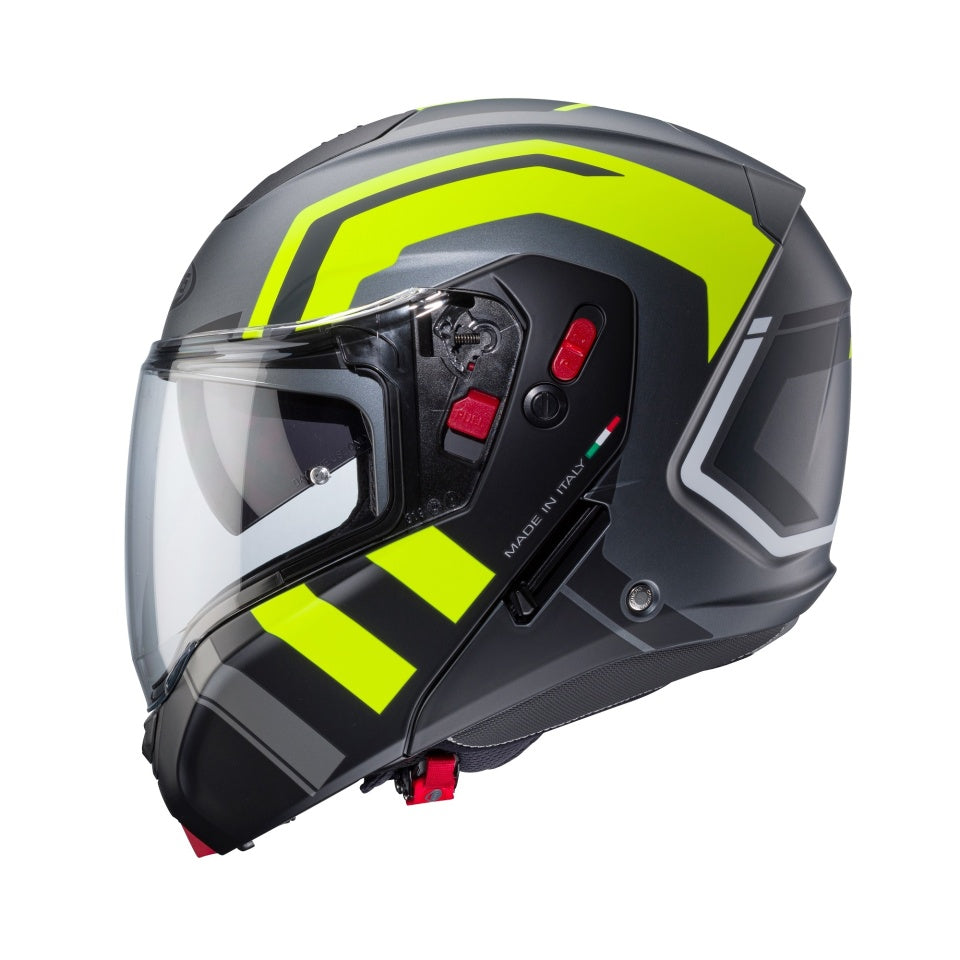 Casca modulabila (flip-up) Caberg model Horus X Road L1 gun metal (titanium)/negru/galben fluor mat Pinlock ready - lentila Pinlock inclusa