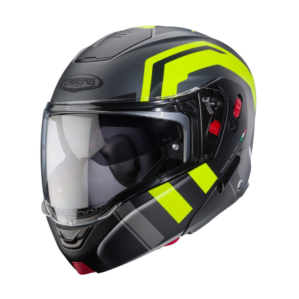 Casca modulabila (flip-up) Caberg model Horus X Road L1 gun metal (titanium)/negru/galben fluor mat Pinlock ready - lentila Pinlock inclusa