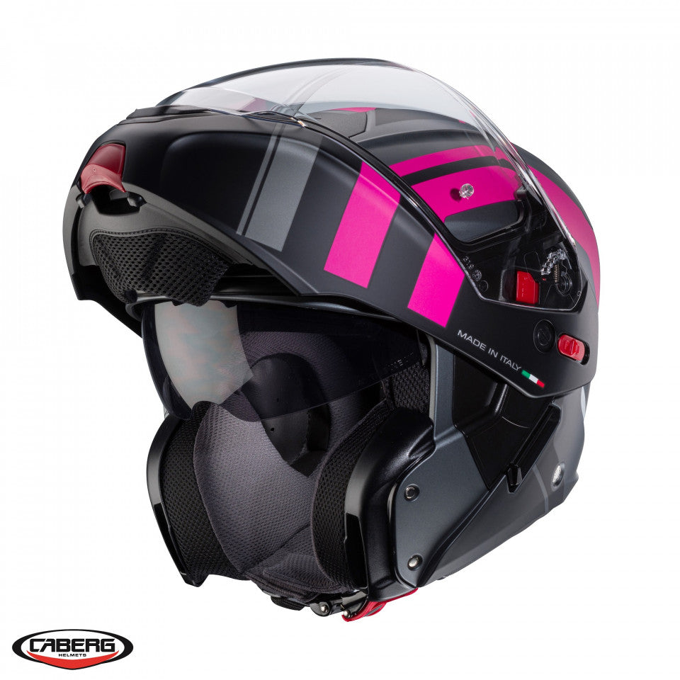 Casca modulabila (flip-up) Caberg model Horus X Road M1 gun metal (titanium)/negru/fuchsia (roz) mat Pinlock ready - lentila Pinlock inclusa