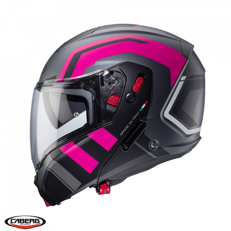 Casca modulabila (flip-up) Caberg model Horus X Road M1 gun metal (titanium)/negru/fuchsia (roz) mat Pinlock ready - lentila Pinlock inclusa