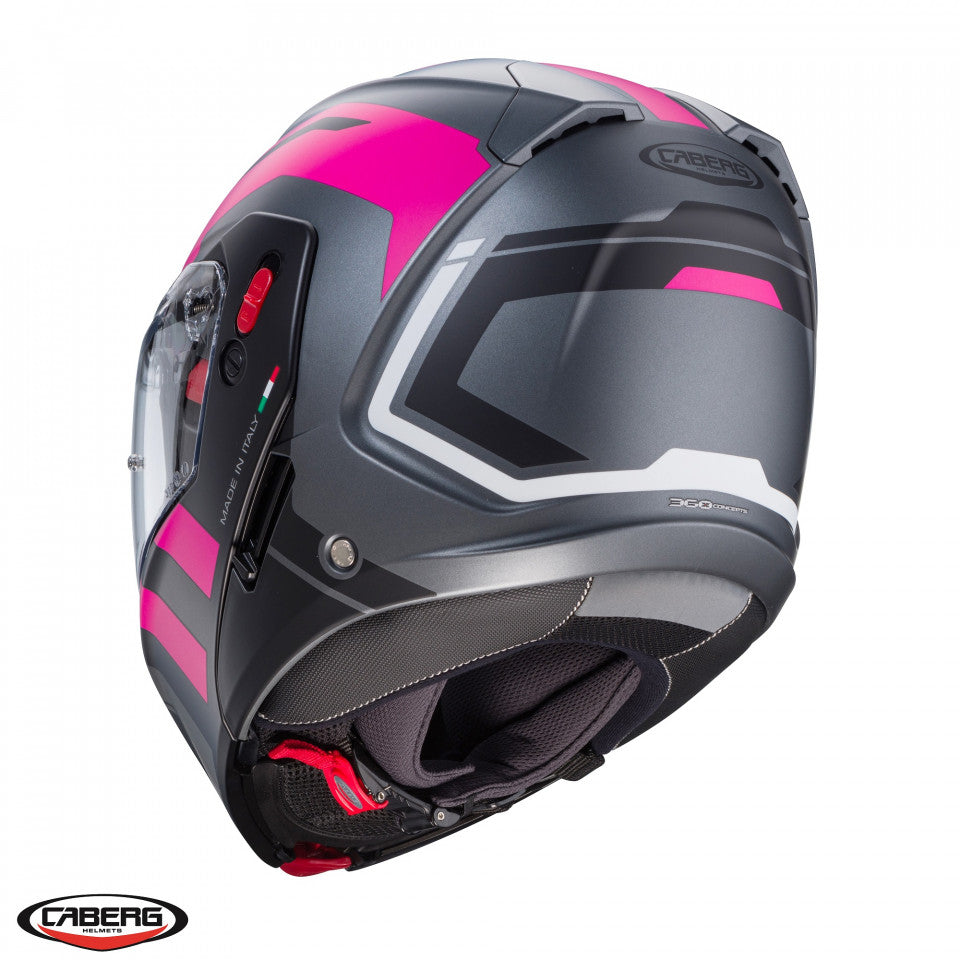 Casca modulabila (flip-up) Caberg model Horus X Road M1 gun metal (titanium)/negru/fuchsia (roz) mat Pinlock ready - lentila Pinlock inclusa