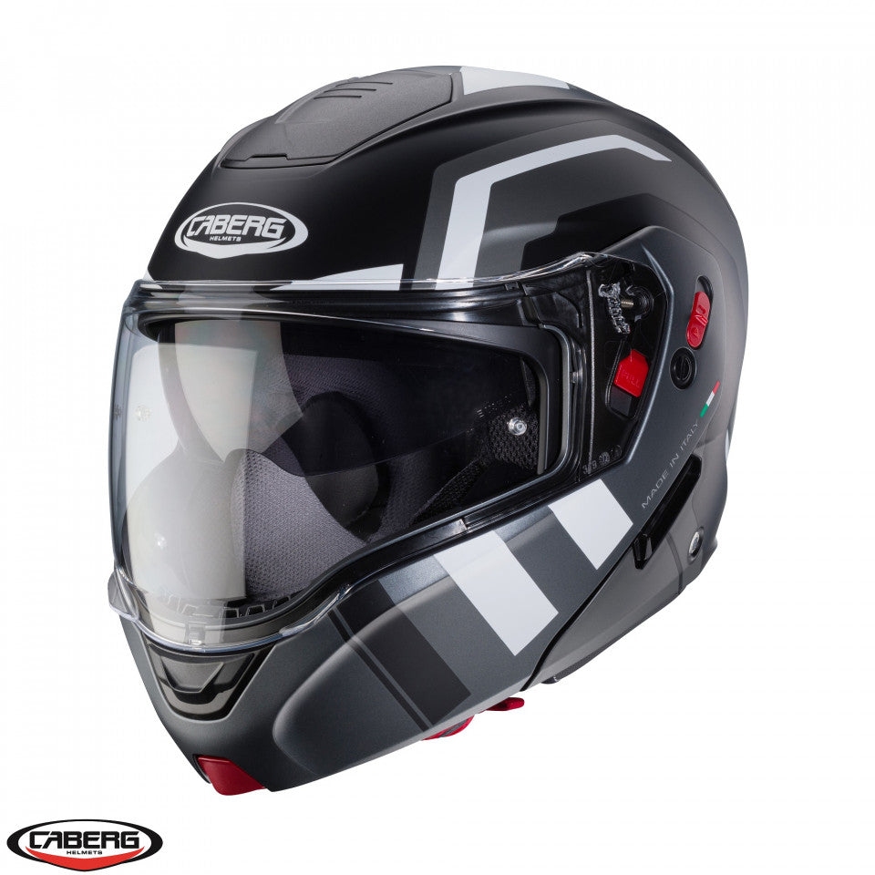 Casca modulabila (flip-up) Caberg model Horus X Road M4 negru/gun metal (titanium)/alb mat Pinlock ready - lentila Pinlock inclusa